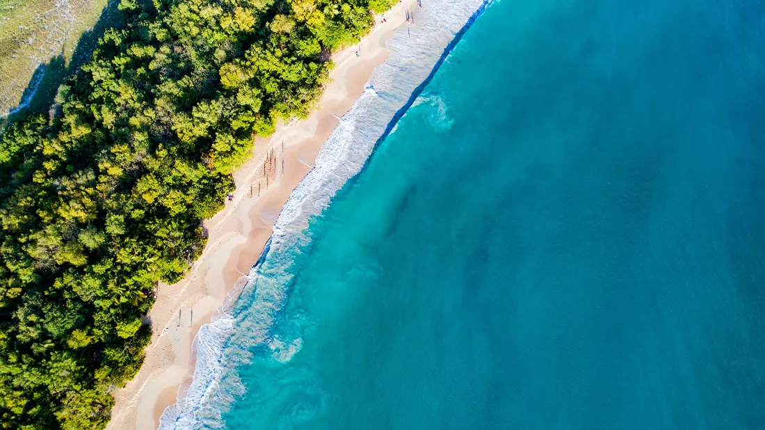 La plage des Salines en Martinique, vue du ciel